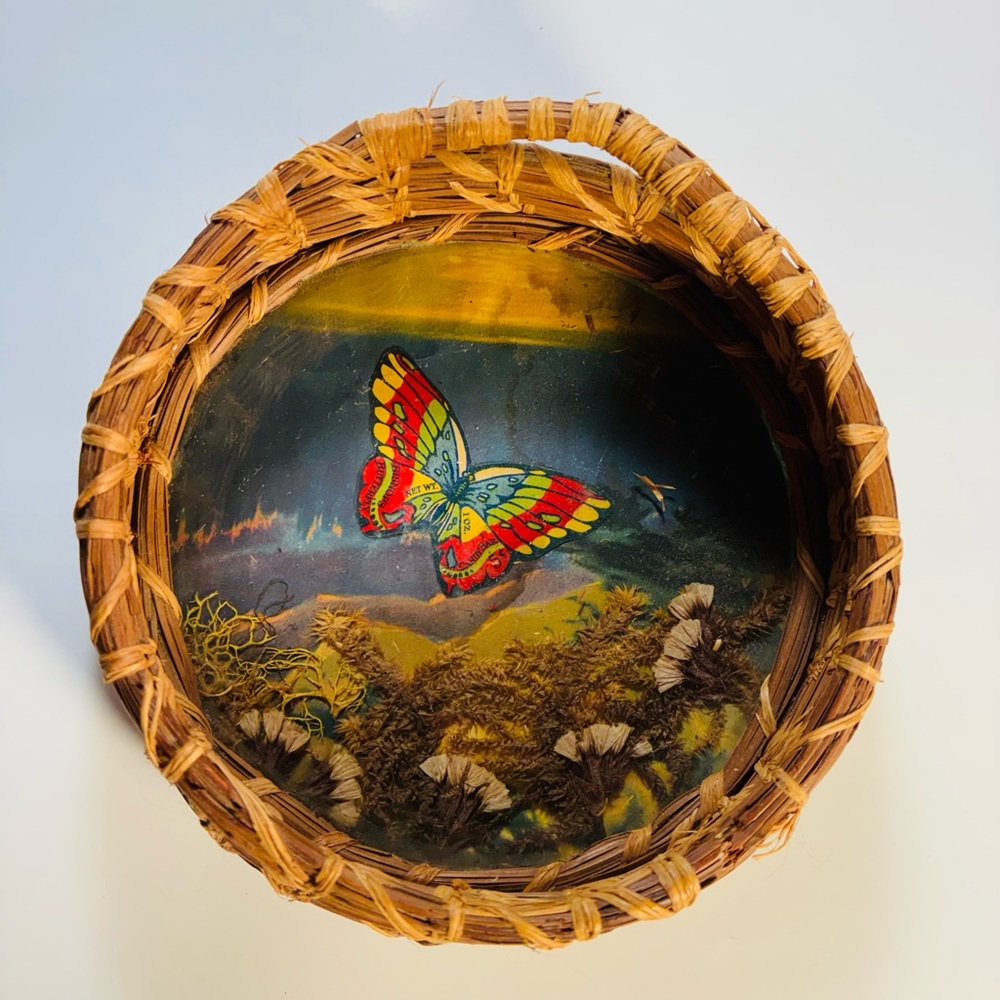 Unusual Antique Pine Needle Basket Diarama